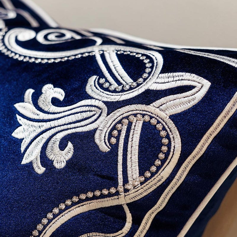 Avigers 20 x 20 Inch European Cushion Cover Luxury Velvet Home Decorative Embroidery Petunias Pillow Case Pillowcase for Sofa Chair Bedroom Living Room, Navy Blue - Image 5